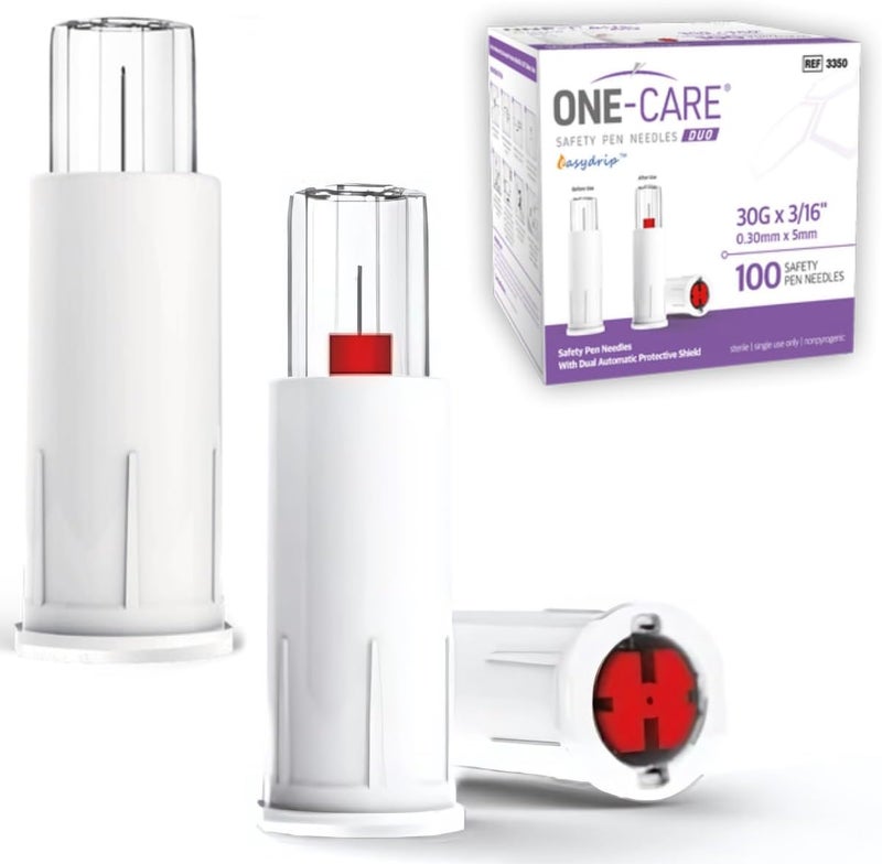 Onecare Safety Pen Tips Duo, 30G x 3/16’’ (5mm), Dual-End Safety Shield, Universal Fit, 100/bx, Ultra-Fine Fit for Pen Devices - Image 1